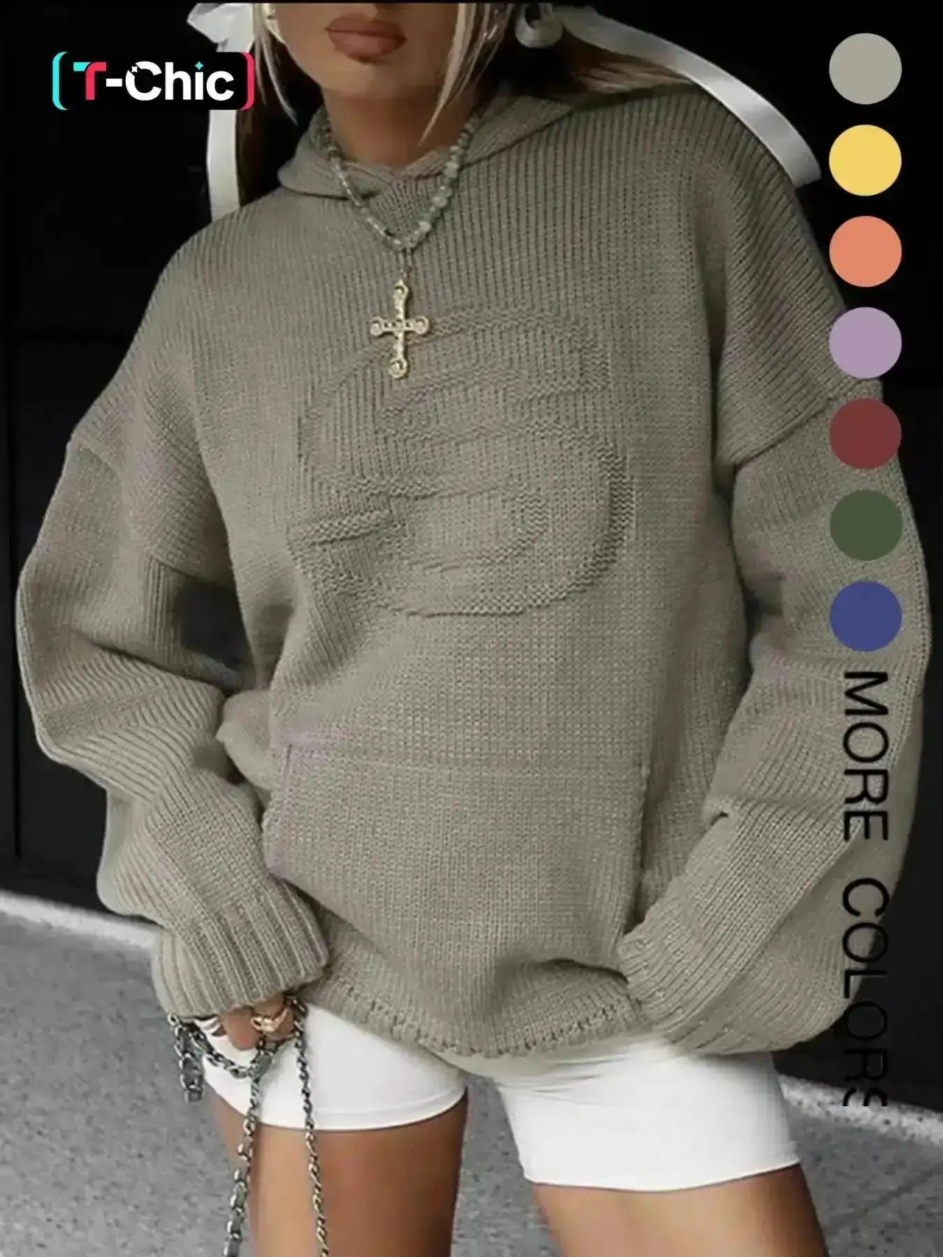 Women's Letter Drop Shoulder Hoodie, Fashion Casual Loose Pocket Hooded Long Sleeve Sweater Pullover for Daily Holiday Outdoor Wear, Women Knitwear Fall & Winter, Simple Style, Cozy Comfort, Relaxed Fit, Lightweight
