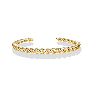 PAVOI 14K Gold Plated Twisted Chunky Bangle Bracelet for Women - Lightweight Everyday Jewelry