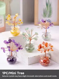 1PC Natural Crystal Tree, Handmade Gemstone Planter with Glass Base, Mini Copper Wire Tree, Home and Office Decor, Unique Gift Idea, Crystal Decorative Ornaments