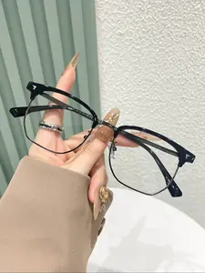 Vintage Half Frame Eyeglasses, Classic Simple Design Eyeglasses for Women & Men, Fashion Eyeglasses for Work, Daily Clothing Decor, Perfect for Student Daily Use, Stylish Trendy Eyewear