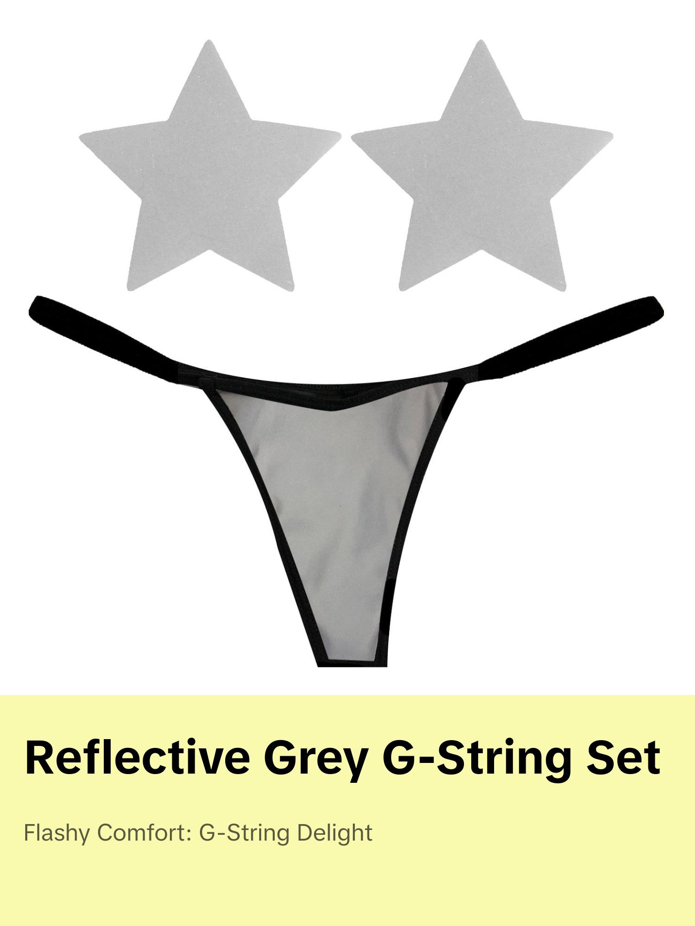 Reflective White Grey G-String Naughty Knix Pasties & Panties Set