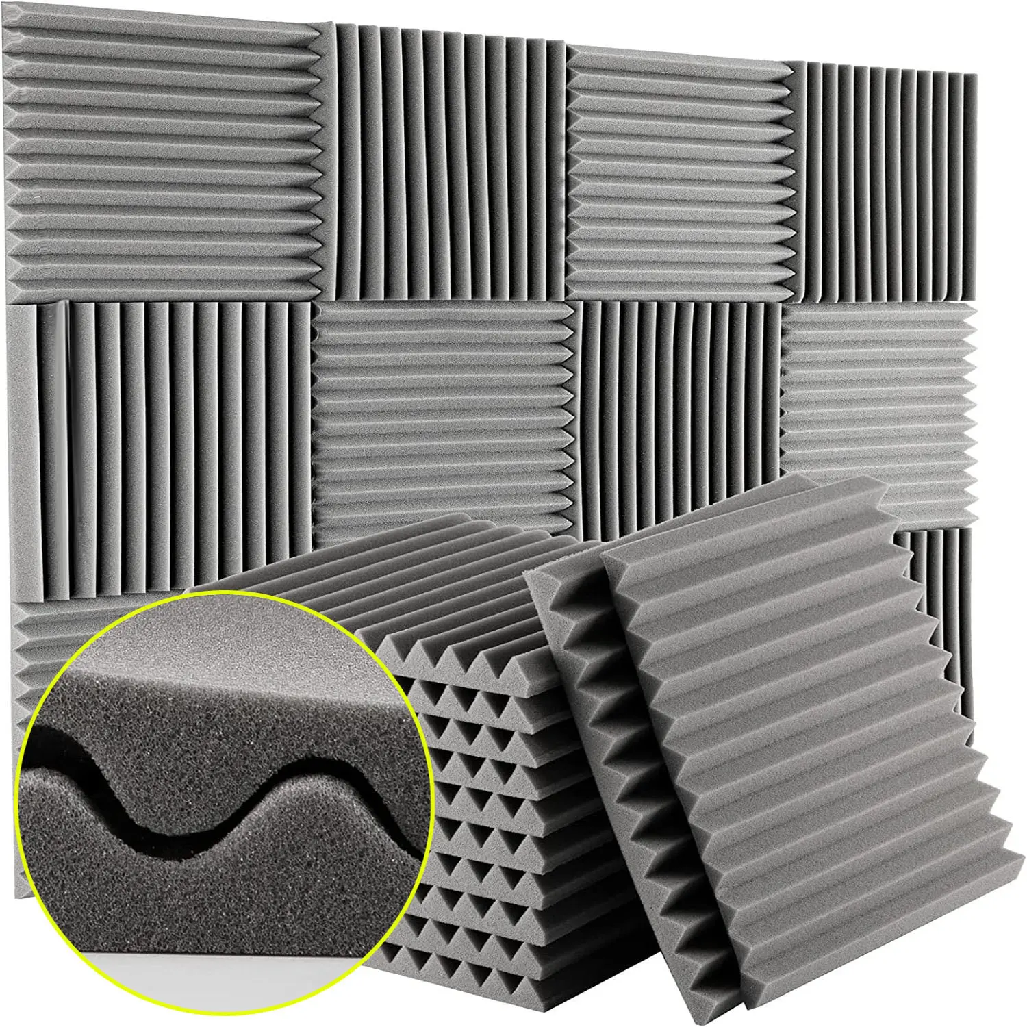 24pcs Polyurethane Foam Acoustic Wedges, 1*12*12 inch (2.5cm) High-Density Soundproof Wall Panels for Home Studio, KTV (Music Accessories)