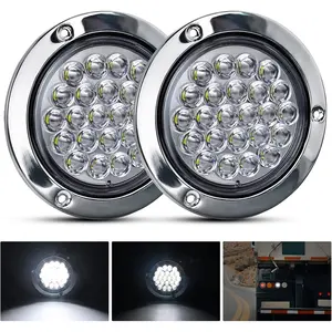 Nilight 4 Round Trailer Tail Light 2PCS 24LED White Stainless Steel Chrome Bezel Waterproof Backup Reverse Tail Lights for Truck Van Lorry Camper Boat