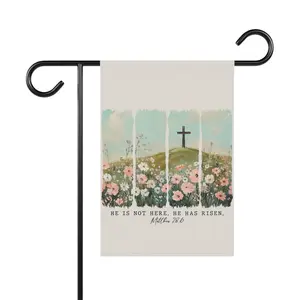 Religious Easter Flag, He is not here He has Risen Mathew 28:6, Garden Banner, House Banner, Easter Yard Decor, Christian Holiday Flag,