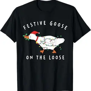 Silly Goose Festive Goose on the Loose Christmas Funny Xmas T-Shirt Top