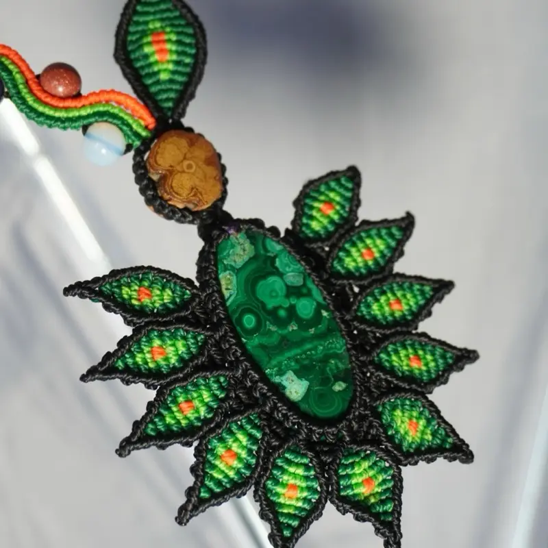 Peruvian Handmade Necklace - Malachite with Adjustable Band, One of a Kind Design, Direct from Amazon
