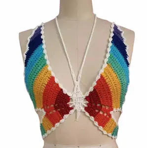 Rainbow Butterfly Crochet Crop Top Pride Parade Festival Beach Party Club Wear