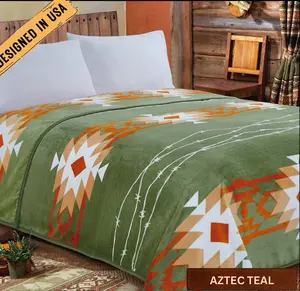 Rodeo ™ Aztec Teal Flannel King Throw 2.2KG
