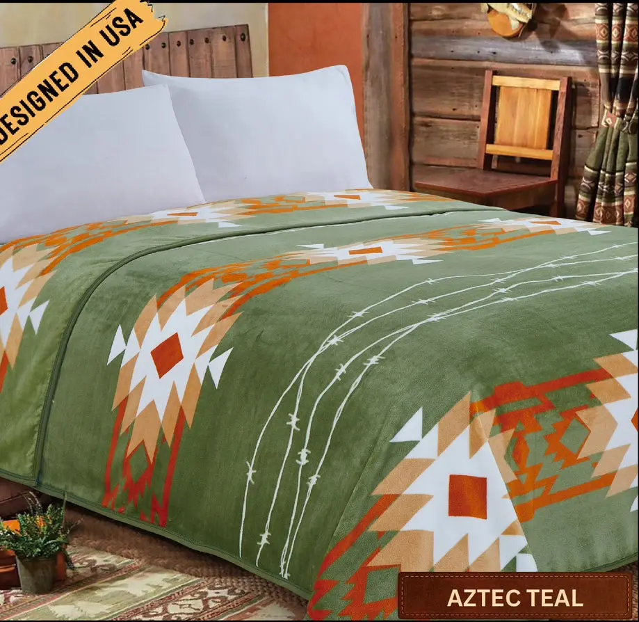 Rodeo ™ Aztec Teal Flannel King Throw 2.2KG