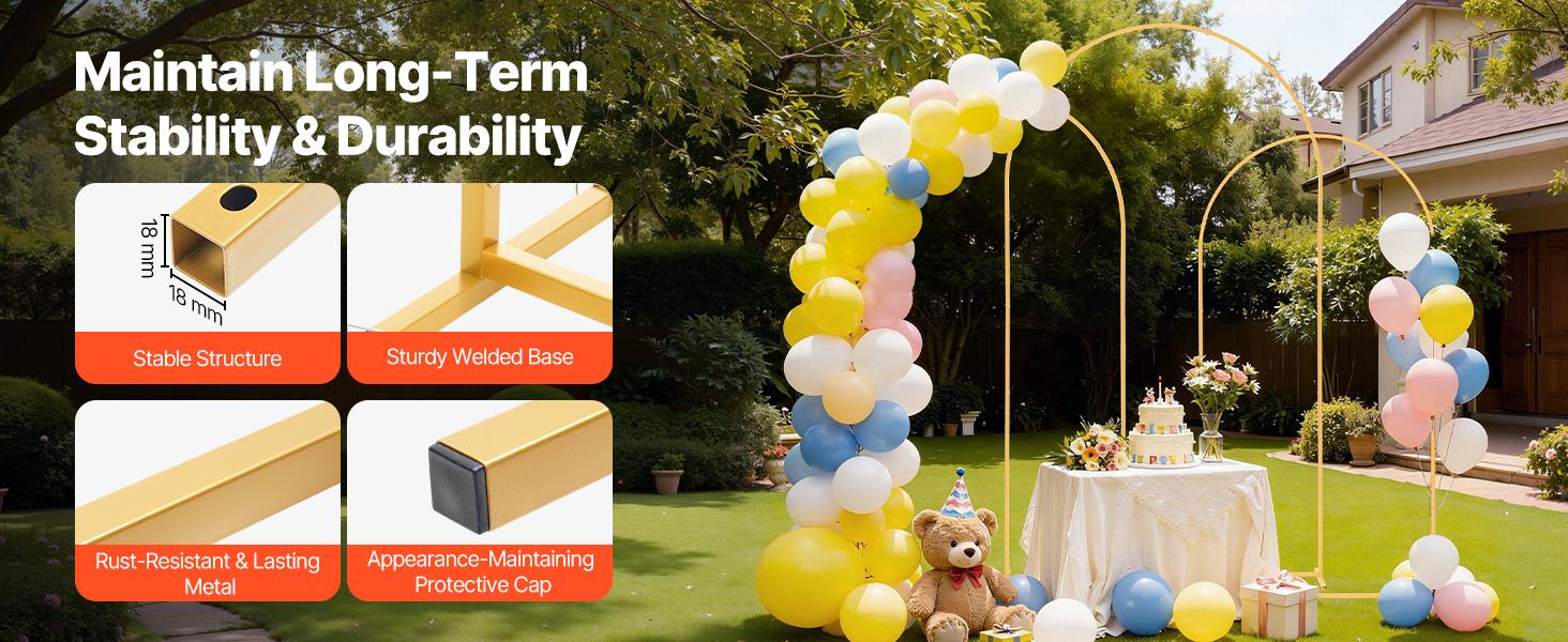 VEVOR Arch Backdrop Stand, Set of 3, 8/7.2/6.6 ft, Stable Structure, Easy Assembly, Gold Metal Arch Backdrop Stand for Wedding, Birthday Party, Graduation, Holiday Celebration, and Ceremony Decoration