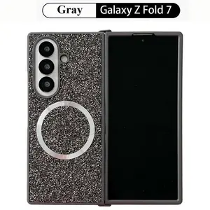 Luxury Glitter Magnetic Phone Case For Samsung Galaxy Z Fold 7 6 5 4 3 ZFold7 ZFold6 2-piece Set For Magsafe Charging Back Cover
