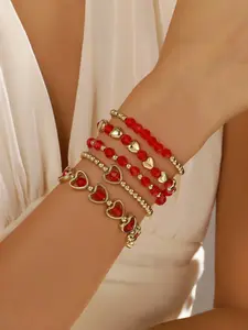 Vintage Multilayer Beaded Heart Charm Bracelet Set, Perfect for Valentine's Day Gifts, Ideal for Women's Special Occasions