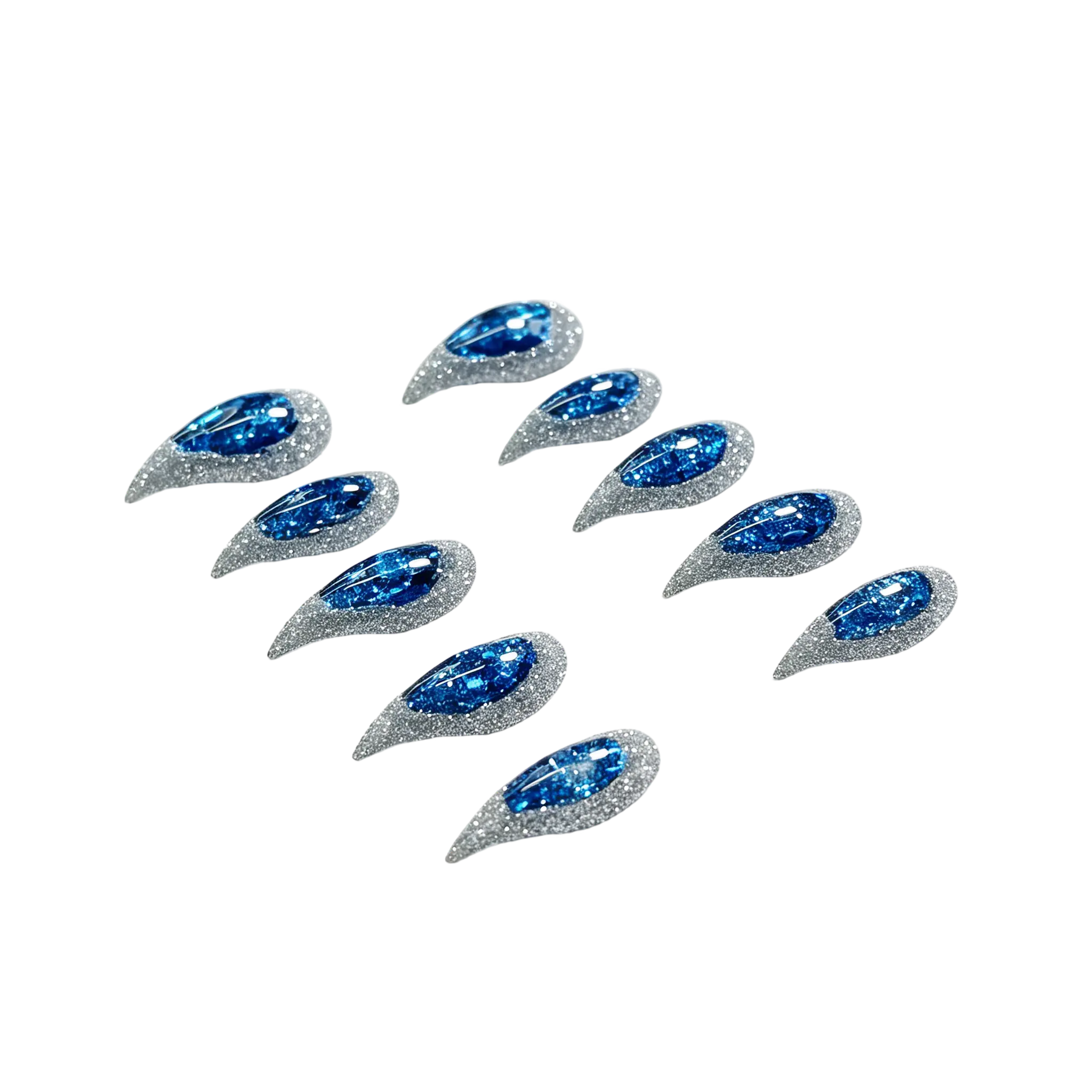 POPSOULnails Blue Cat Claw Press On Nails, purely Handmade Short Natural False Nails, reusable Artisan-Crafted in 6+ Hours, 3D Floating Glitter Cavity Dynamic Liquid Aquarium Nails, Sharp Curved & Sturdy for Gothic party,Festival & Cosplay Looks