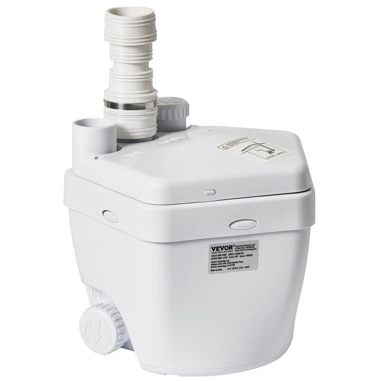 【DealsForYouDays】VEVOR Utility Sink Pump,1/3 HP120-Volt1750 GPH Flow18 ft HeadUnder-Sink Sump Pump System with Copper Wire MotorHeavy-Duty Utility/Laundry Sink PumpDrain Pump with 1-1/2" OutletWhite