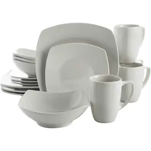 Gibson 102539.16RM Porcelain Zen Buffet 16 Piece Square Dinnerware Set, White Gibson 102539.16RM Porcelain Zen Buffet 16 Piece Square Dinnerware Set, White