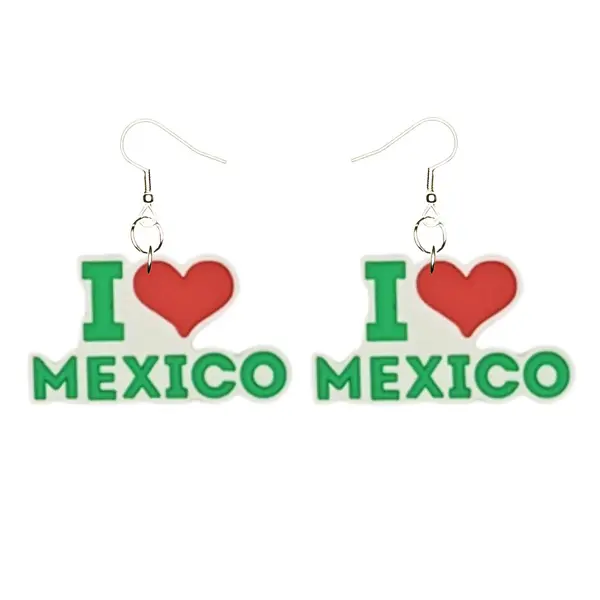 Love Mexico Flag Earrings Hypoallergenic Silver Plated Fishhooks Yazzle Dazzle Mexican Jalisco Sinaloa Oaxaca Cuisine Beach Ancient Ruins