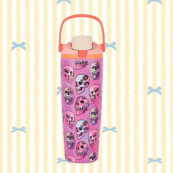 Owala Skull Water Bottle, Cup Holder Friendly Water Bottle with Straw for Gym, Work, School and Travel