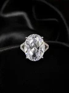 Luxury Huge Oval Cut CZ Ring for Women Adjustable Size Silver Tone Statement Engagement Ring Sparkly Fashion Jewelry Elegant Wedding Cocktail Ring Large 13x17mm Cubic Zirconia Ring Gift for Her