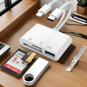 Memory Card Reader,  3in1 USB 3.0 and USB-C to SD Micro SD MS Card Reader Adapter, 3 Cards Simultaneously Read and Write, Compatible with iPhone 15 series, MacBook Pro/Air 2023, and More