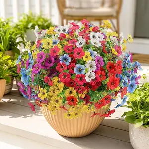 16 Bundles Artificial Flowers for Outdoor Indoor Garden HomeDecoration, Faux Flower Daisy with Eucalyptus Leaves FakePlants Greenery Boxwood Porch Patio, 8/16 Bundles (white/yellow/bright red/rose red/blue/pink/purple/orange)