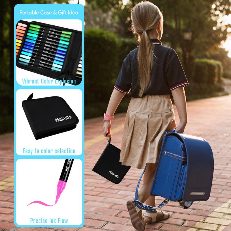 Acrylic Paint Markers, Dual Tip with Fine Tip and Brush Tip Pens for Stone, Wood, Calligraphy, Canvas, Ceramic, Metal, Glass, Rock Painting, DIY Crafts Art Supplies Bag