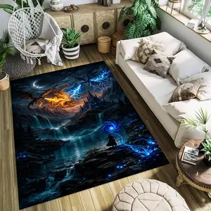 Dragon Shadow Night Waterfall Stylish and creative printed rugs, hallway/balcony rugs, bathroom/entrance doormats, home décor, living room/bedside rugs, Halloween/Christmas/birthday gifts.
