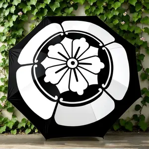 1PC Personalized Foldable Umbrella with Black and White Round Clover Pattern Print, Suitable as a Birthday Gift, for Various Holidays, Travel, and Gifting
