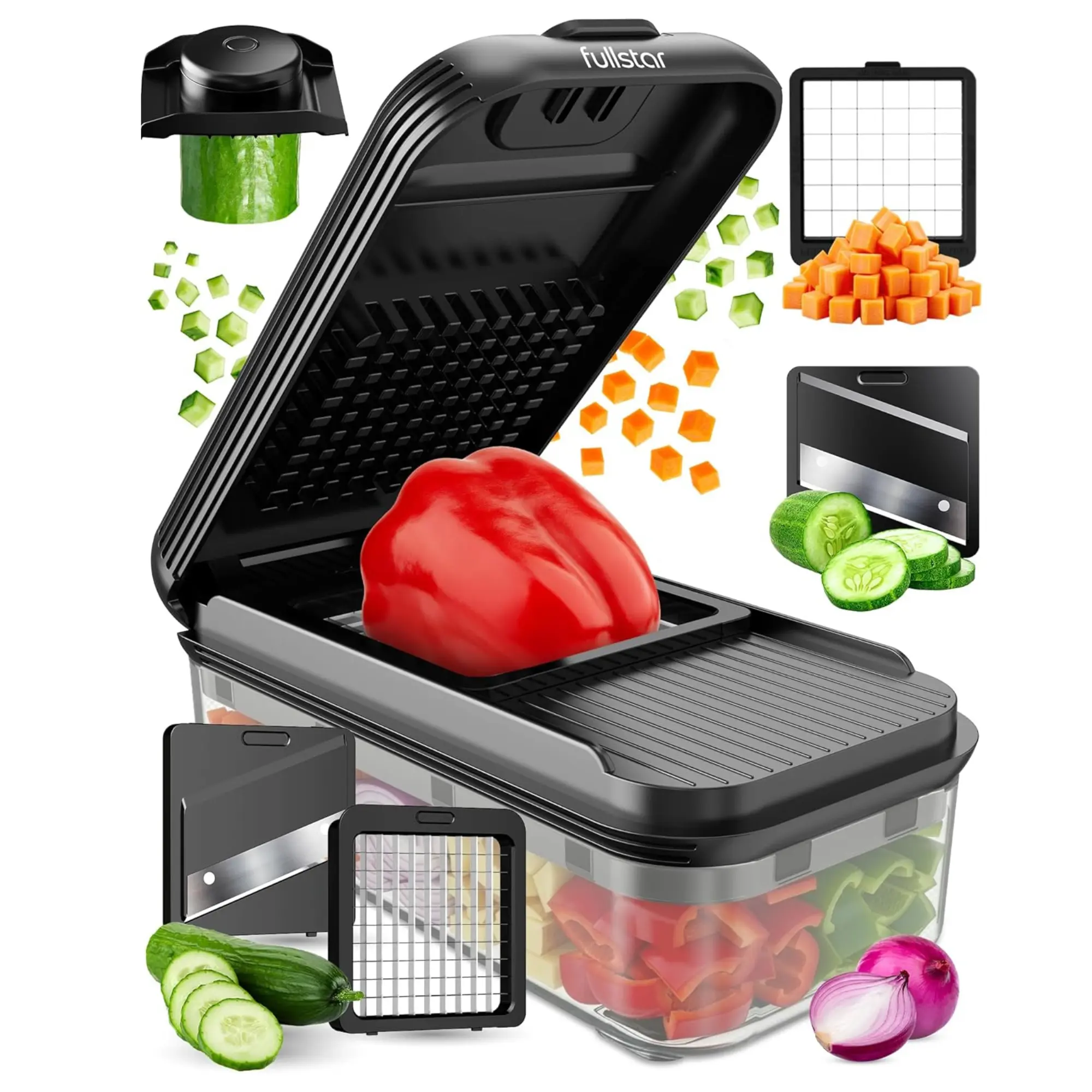 Fullstar Daily Vegetable Chopper – Veggie Chopper, Onion Potato Food Chopper & Slicer with Container, Kitchen Gadgets for Easy Prep