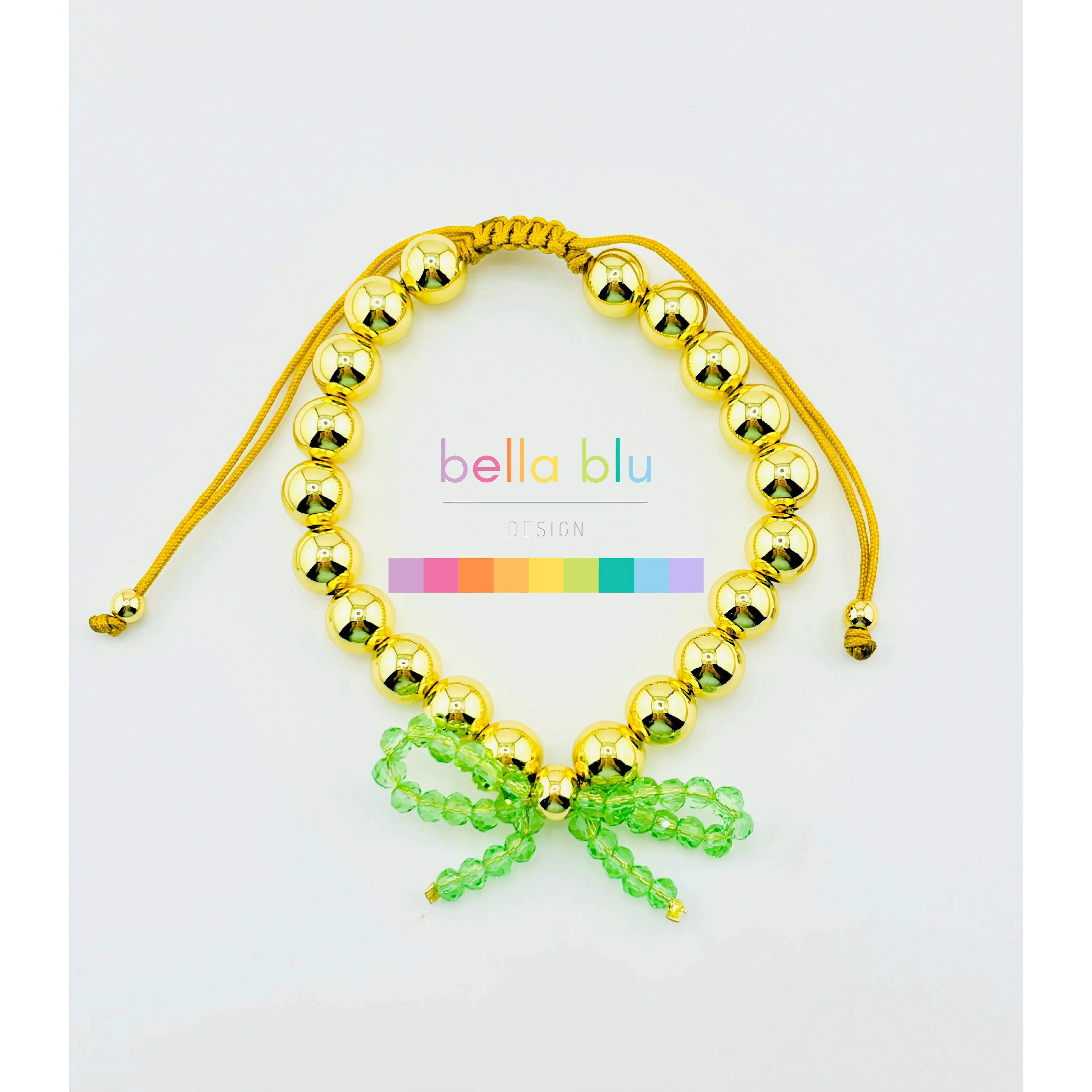Dallas adjustable bracelet in gold filled and coquette green bow
