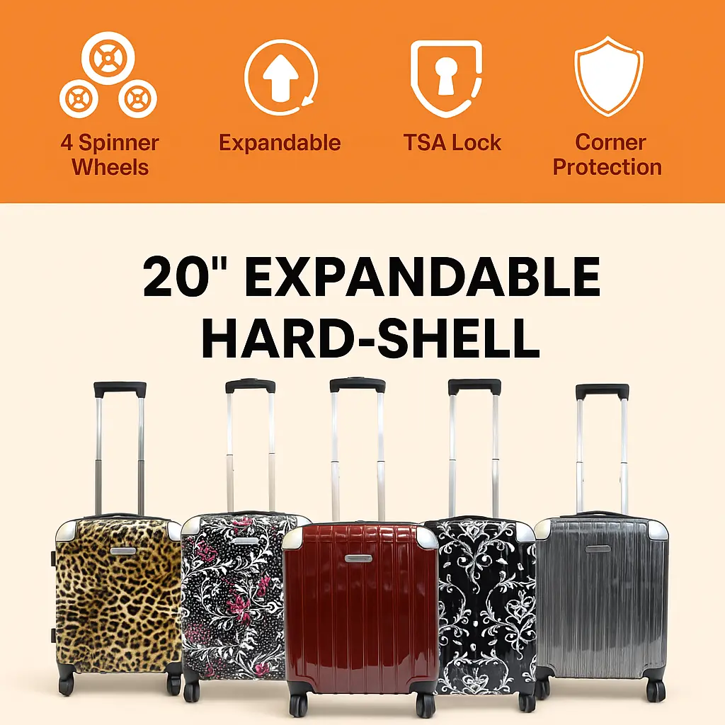 20" Expandable Carry-On Luggage with Spinner Wheels TSA Lock & Corner Protection Modern Design for Easy Maneuverability