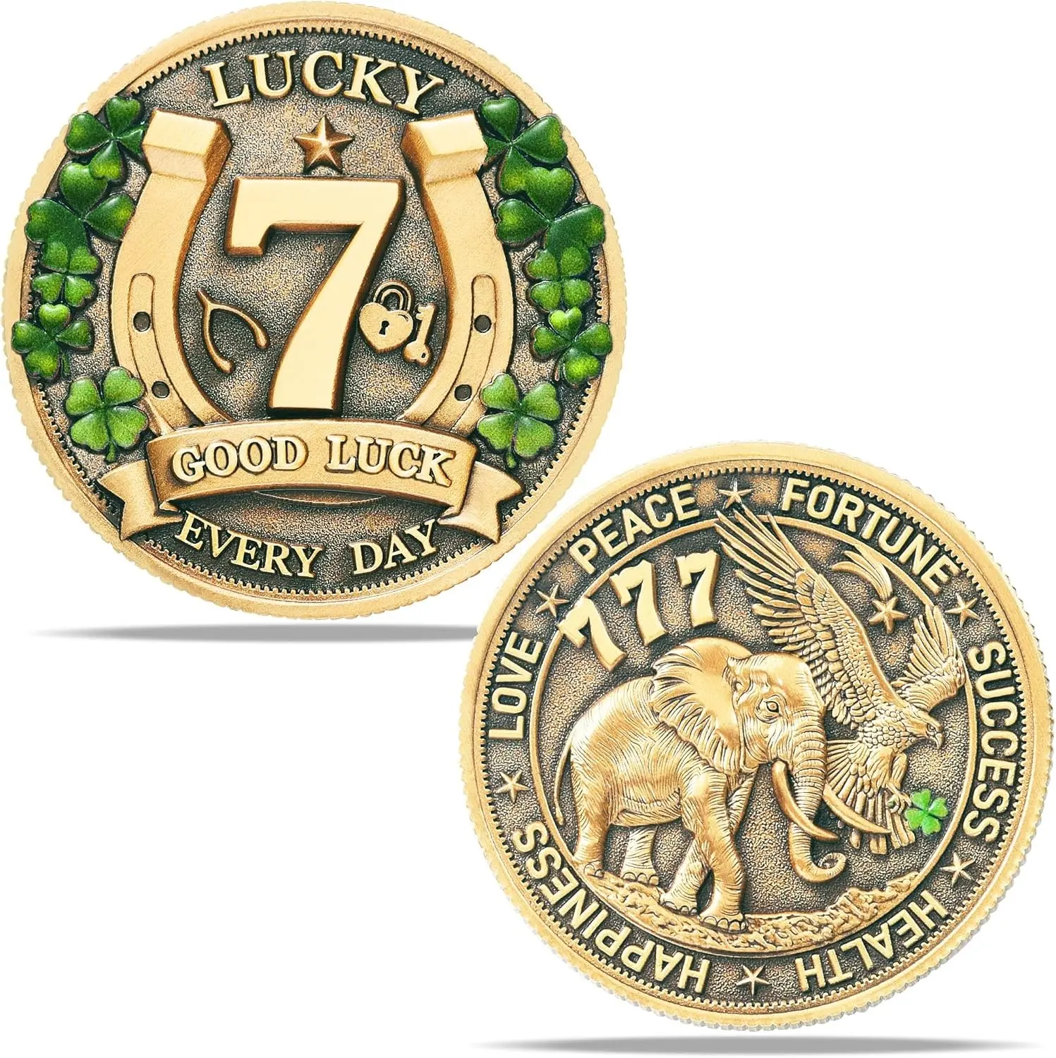 Amuletos de Proteccion y Buena Suerte Lucky Coin for Lottery Scratcher Four Leaf Clover & Elephant Eagle Motivational Charm - Prosperity, Success & Good Luck Token