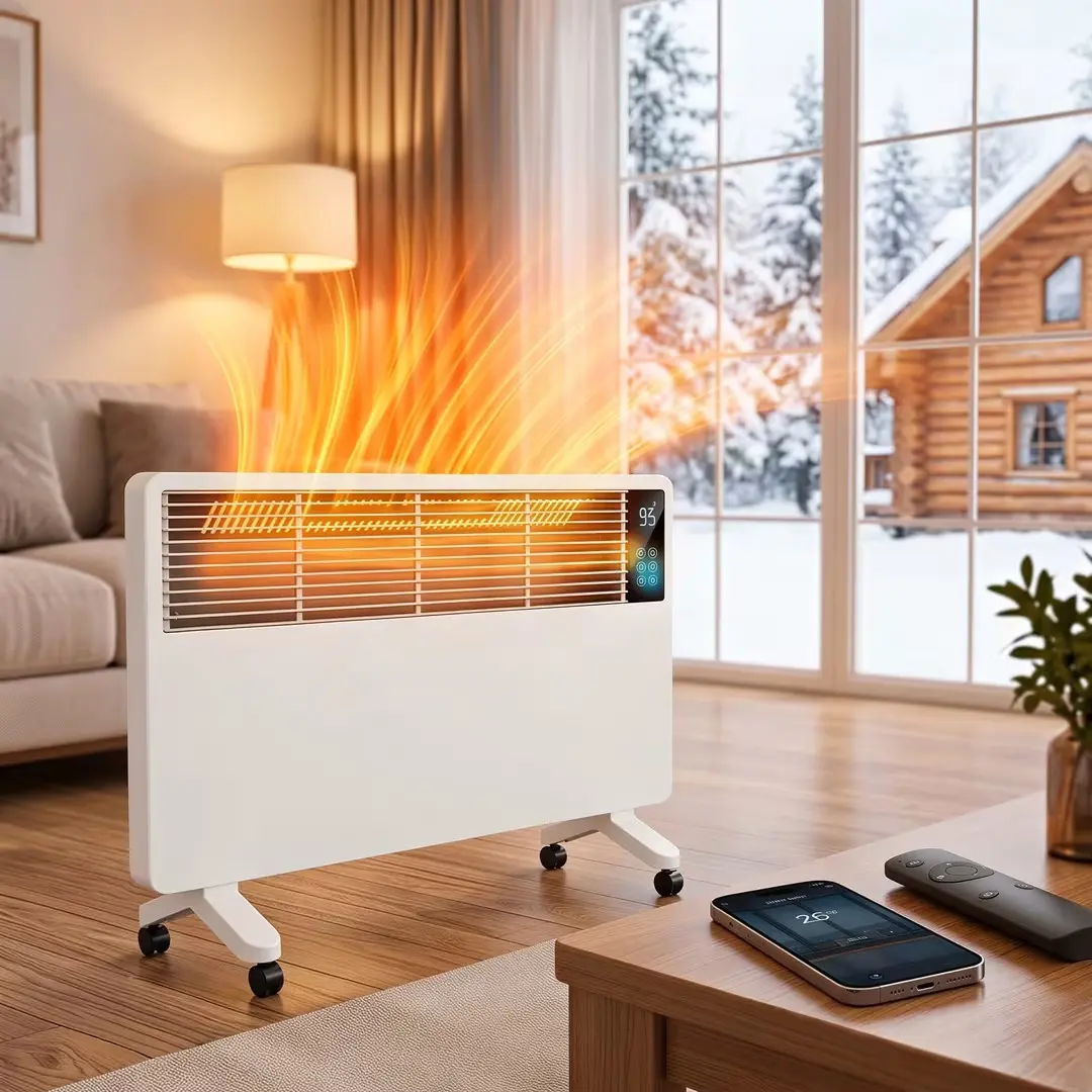 1500W Fan-Free Convection Space Heater with Thermostat, ECO Mode, 6-Layer Safety Protection, Freestanding/Wall-Mountable Electric Heater for Indoor Use