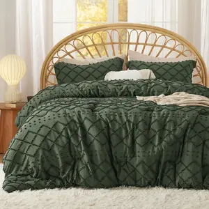 Full Comforter - Olive Green Comforter, Boho Tufted for, 3 Farmhouse for Seasons, Fluffy with 2 Pillow Shams