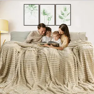 Solid  Flannel Fleece Blanket (120x120 inches, Camel) Cozy Throw Blankets for Couch Sofa and Bed,  Size 10'X10' Super Soft Luxurious Warm Striped Blankets for Household Bedroom