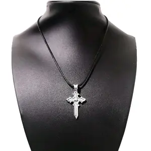 16" Silver Cross Pendant Necklace - Black Cord