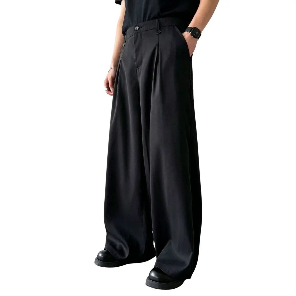 Instagram‑inspired high‑street‑style double‑breasted high‑waisted wide‑leg straight‑cut suit pants from a trendy brand Black Trouser Women Womenswear Bottom