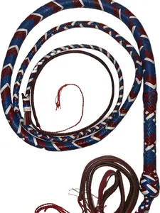 Bull Whip - Leather Blue & Red & White Patriot Colors 16 Ply - 4ft to 14ft Handmade