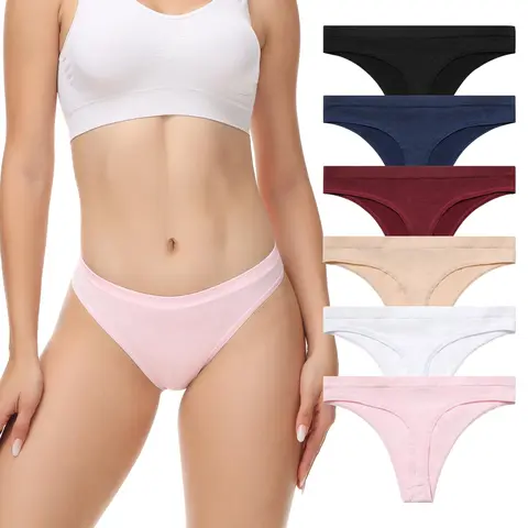 LEVAO Women's No-Seam Thongs - Stretchy 92% Nylon, Sexy Briefs, T-Back Cut, Seamless No Show, Soft Breathable Fabric, Sleek Lines, Stays Put in Pants, 6-Pack Multicolor, S-XL Everyday Underwear (Ideal for Thanksgiving, Working)
