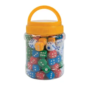 3/4" Colorful Plastic Dotted Dice with Jar & Carrying Handle - 100 Pc.