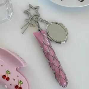 Lipstick Case Star Keychain with Mirror Clipper Decorative Bag Accessory Fashion Accessory Mesh Holder Silver Y2K Style Star for Lipsticks & Lighters Cute Stylish Keychain for Women & Girls High-end Stainless Steel Decoration Gift friend