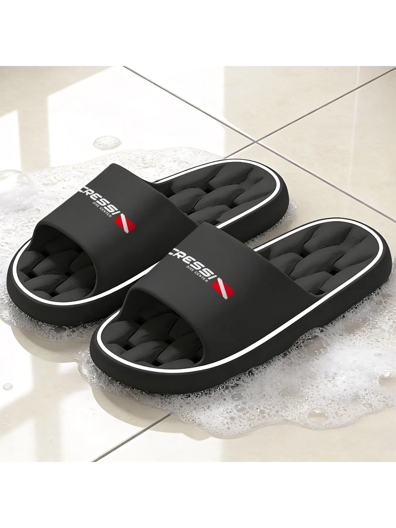 CRESSI DIVE CENTER Co-branded Hollow Out Sole Slippers for Men and Women, Quick-drying Amphibious Water Shoes with Non-slip Wear-resistant Outsole, Ideal for Beach Vacation Snorkeling Wading and Ou