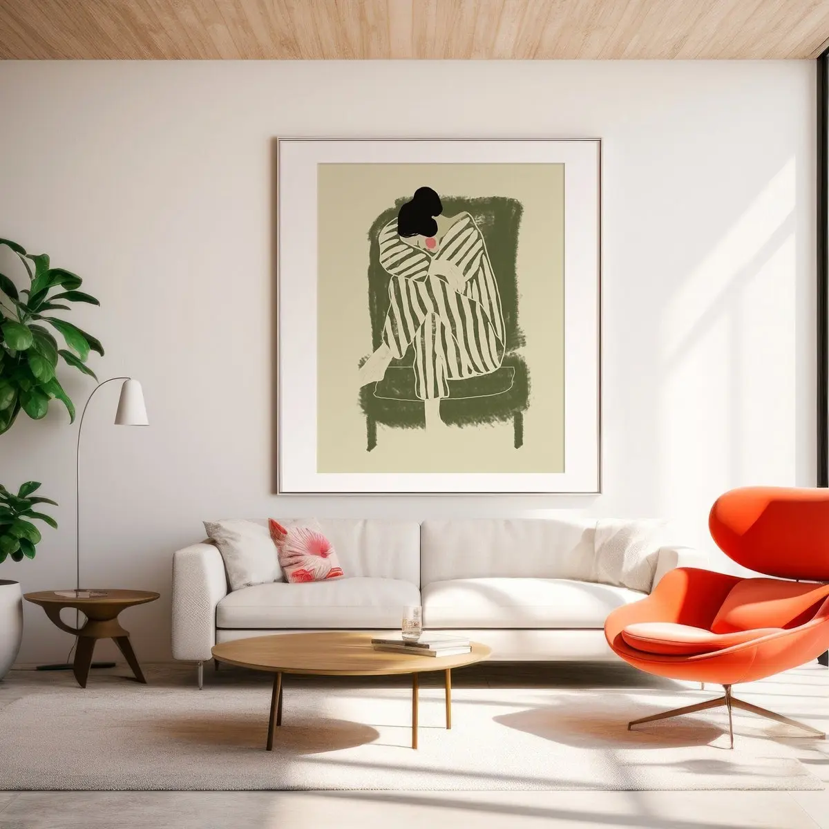 Unframed, Room Decor, Contemporary Drawing, Figurative Wall Hanging, Girl Sitting in a Chair Abstract Wall Art 5 size, 8x12 to 27x40 inch