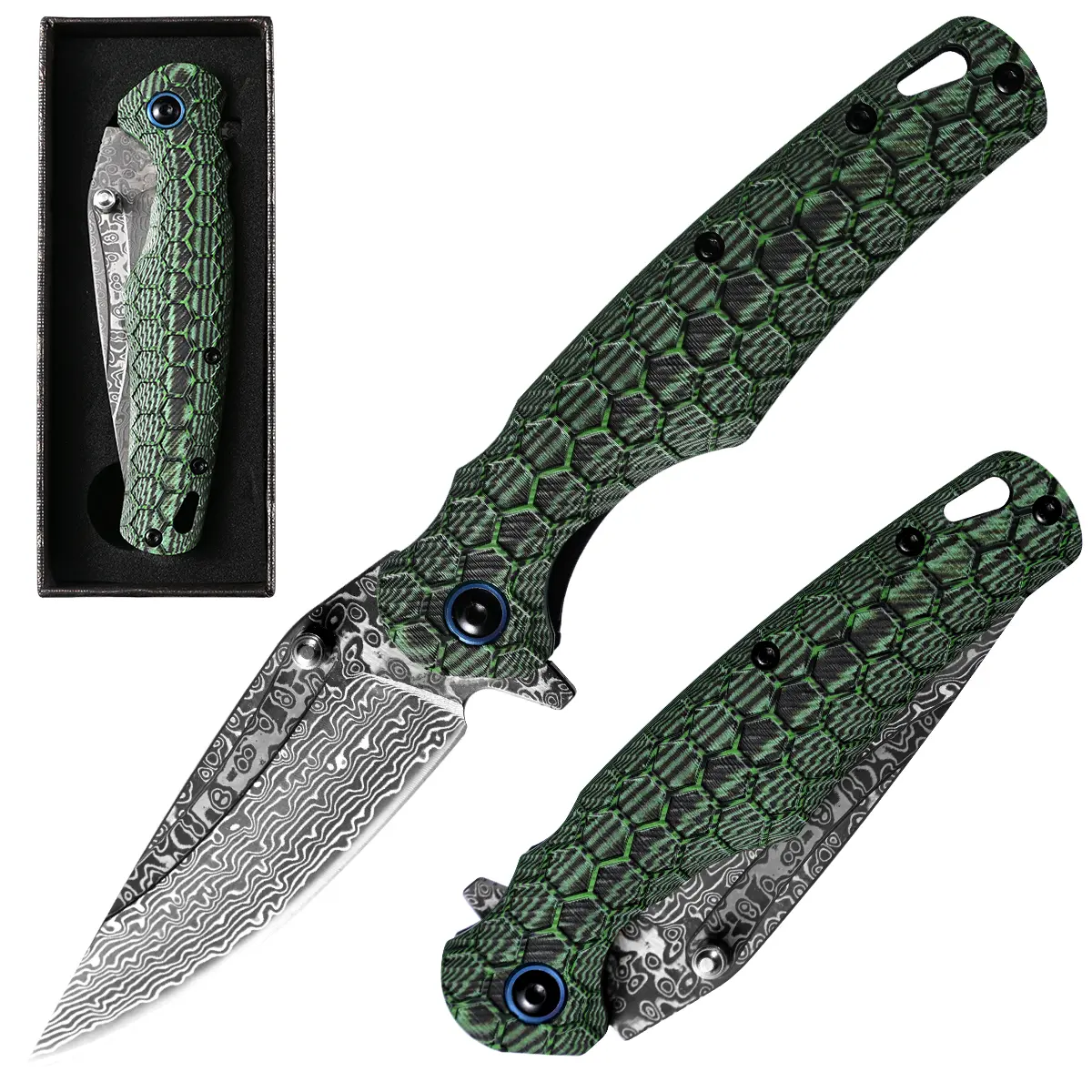 MRC Damascus Pocket Folding Knife, 3.2-inch Blade & G10 Handle, EDC Knife For Men And Women, Perfect for Camping, Hiking