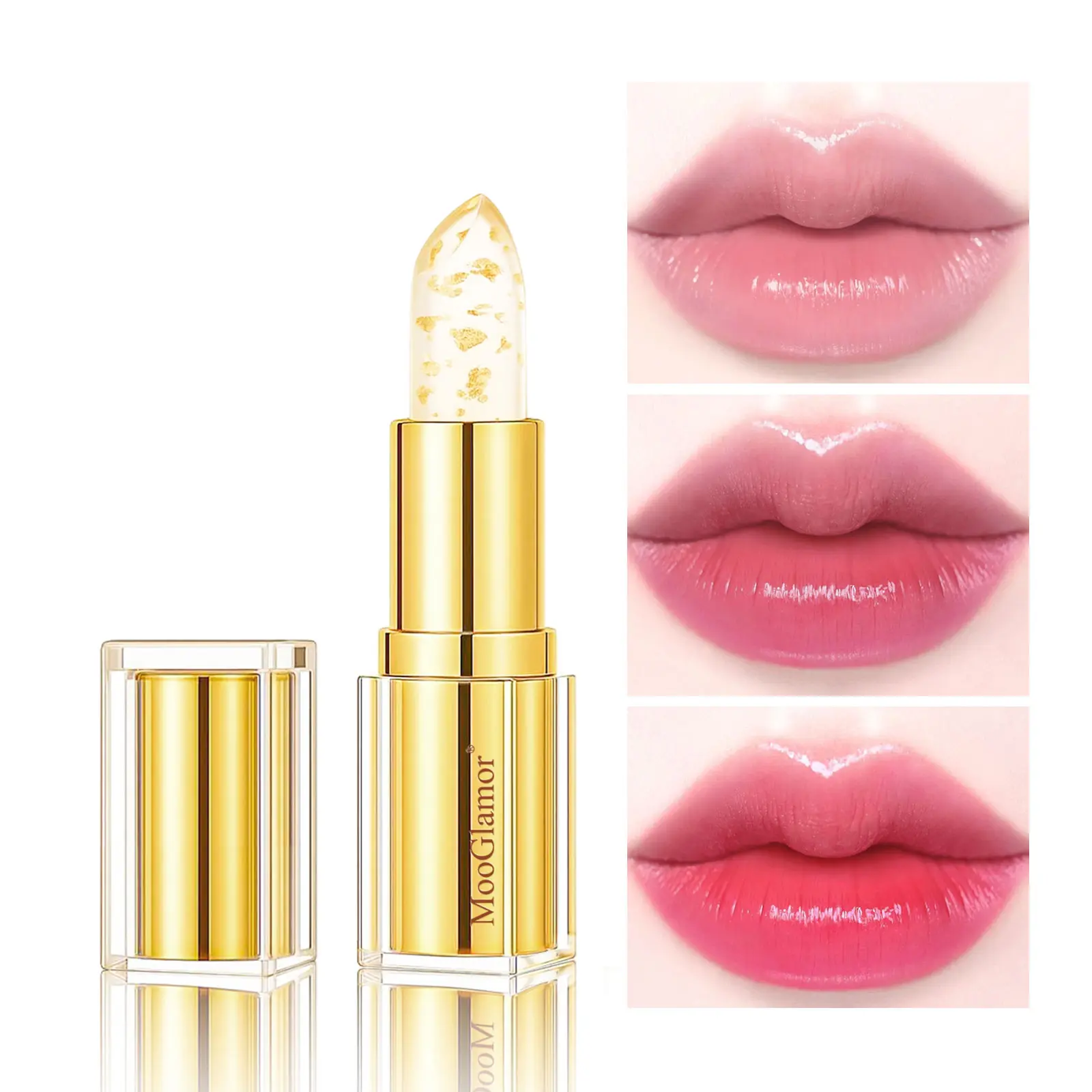 Gold Foil Jelly Color-Changing Lip Balm Lipstick, Glossy Radiant Long-Lasting Moisturizing Hydrating, Temperature-Sensitive, Gentle, Non-Stick Cup, Anti-Crack, Perfect Gift, Lipgloss Lip Care Cosmetic