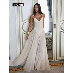 Women’s 2-in-1 deep V-neck backless tulle dress, elegant sleeveless maxi dress for parties, holidays, and wedding guests, ladies’ summer clothing