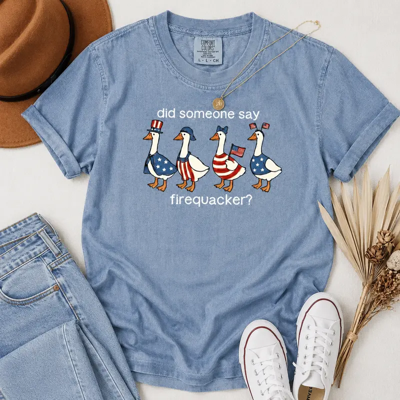 Comfort Colors Firequacker Goose Shirt, Funny 4th of July Tee, Patriotic American Flag Shirt, Cotton Tee - Printfamily