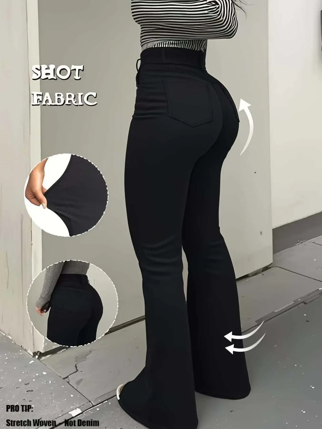 Women's High-Elasticity Woven Bell Bottoms, Fitted Fashionable Elegant Flared Minimalist Pants, Perfect for Dates, Commuting and Casual Travel