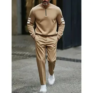 New European and American Men's Sportswear Set Half-Zipper Top with Number 5 Sleeve Patch Comfortable Fabric for Daily Street Wear and Casual Commuting