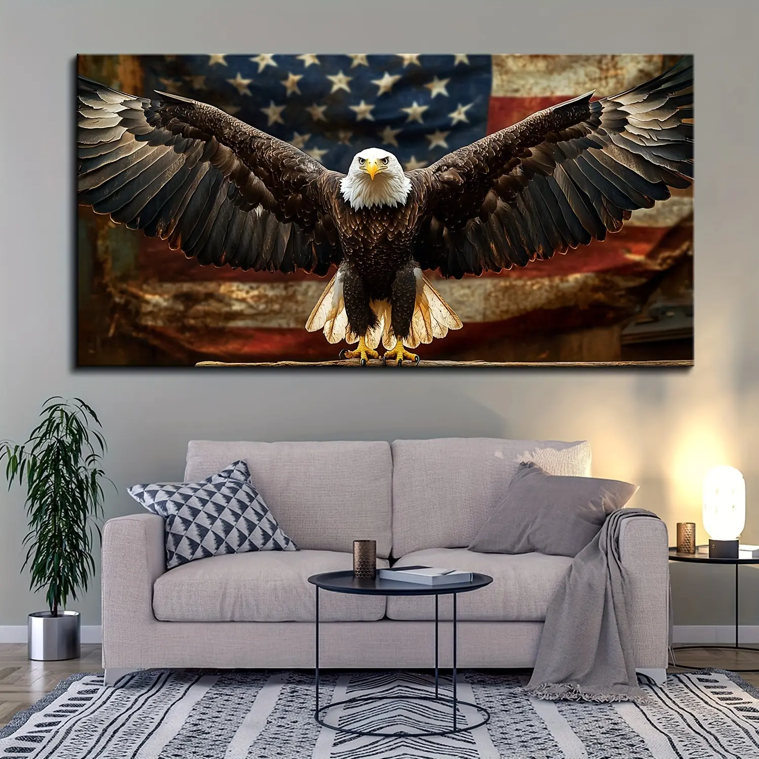 American Flag Eagle Prints - Patriotic Majestic Eagle Graphic Canvas Art Print with Solid Wood Frame, Independence Day Home Office Wall Decor, Ideal Holiday Gift, Eagle Art Prints