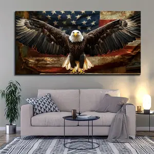 Solid wood frame, soaring eagle American flag canvas art print, Independence Day celebration wall decoration hanging painting, suitable for home, office, bar, pub, cafe, bedroom, ideal holiday gift Ornaments Artistic Photo